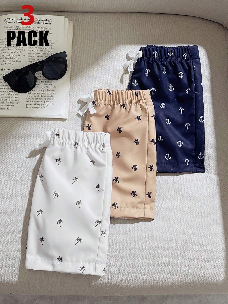 SHEIN 3pcs Baby & Toddler Boys' Casual Multi-Color Elastic Waist Drawstring Printed Shorts  Suitable For Summer Outdoor  School  Daily  Vacation And Party - Multicolor - View 1