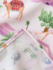 SHEIN Đầm dài tay in hình chim hồng hạc cho bé gái, kiểu dáng đi nghỉ mát, mùa thu. - Màu tím - Xem 7