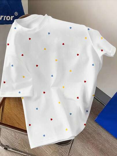 Manfinity Joysei Heart Print Men's Loose Fit Crew Neck Short Sleeve T-Shirt  Valentine Shirt  Valentine Gift  Men Gift  White Top  White Shirt  Summer Shirt Heart Shirt Cute T Shirt Valentine's Day	  Valentine Outfits  Tops For Women  White Top  Going Out Top  Summer Tops  Summer Outfits  Valentine Outfits