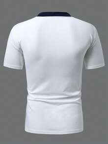 Manfinity Homme Men's Contrast Trim Pocket Twist Casual Short Sleeve Polo Shirt - White - View 6