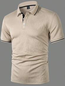 Manfinity Mode Men's Short Sleeve Textured Polo Shirt, Suitable For Casual, Party, And Office Wear - Apricot - View 7