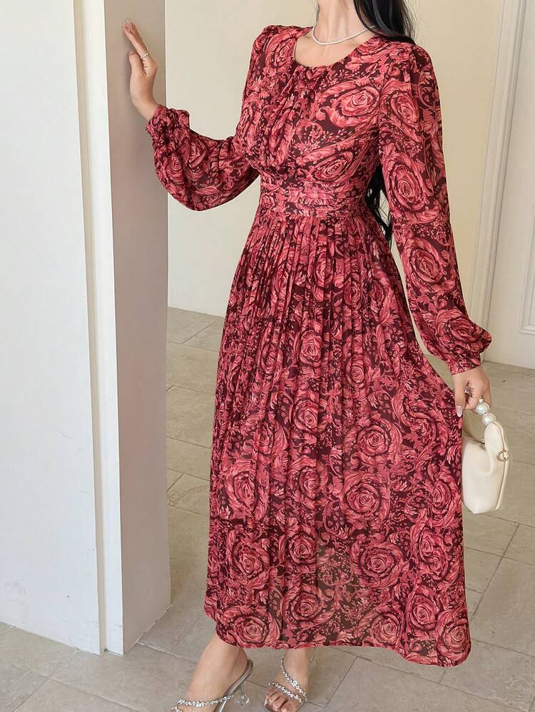 Elegant French Style Cinched Waist Long Dress For Women Sundress Boho