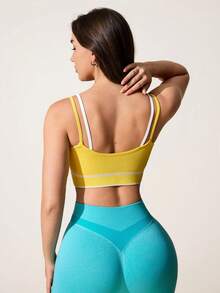 Sovereign Charm Women's Contrast Trim Ribbed Knit Sports Bra