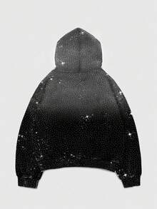 ROMWE MEN Street Life Áo hoodie nam dáng rộng in họa tiết kim cương, kiểu dáng đường phố. - màu đen - Xem 2