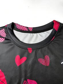 Velminro 男士舒适唇印家居服短袖T恤和短裤套装，唇印男士家居服爱心印花短裤套装，男士睡衣套装 - 彩色 - 查看 4