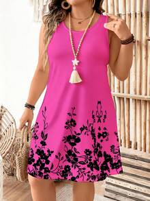 EMERY ROSE 大码玫红色印花舒适休闲连衣裙 - 彩色 - 查看 3