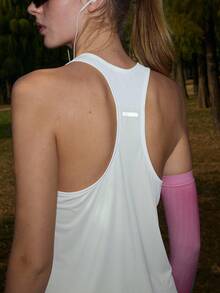 SHEIN In My Nature Women's Outdoor Reflective Stripe Patchwork Mesh Racerback Tank Top - White - View 6