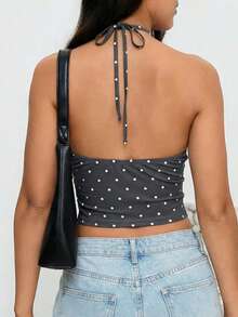 Zyxie Women's Polka Dot Print Circular Decor Hollow Back Camisole - Dark Grey - View 2