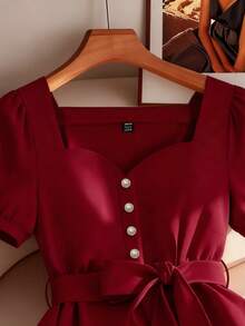 GlowEve CURVE 大码梭织优雅简约通勤女式衬衫 - 紅色 - 查看 3