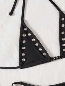 Swim SXY Bộ bikini mùa hè mới gợi cảm với đinh tán và khoét rỗng, kiểu dây buộc cổ. - màu đen - Xem 3