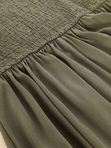 Whyspr Đầm midi tay ngắn màu xanh rêu quân đội cỡ lớn, kiểu dáng tối giản, phù hợp cho việc đi làm. - xanh quân đội - Xem 7