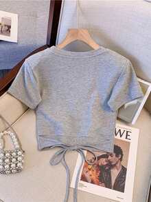 Franclia 修身短款圆领短袖上衣 + 直筒斜插口袋长裤 - 灰色 - 查看 2