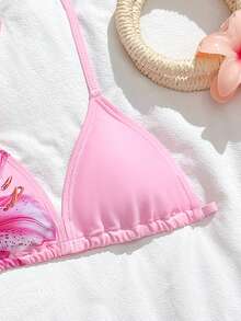 SHEIN 3pcs/Set Preteen Girls Lily Flower Printed Tankini Swimsuit - Multicolor - View 3