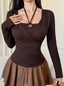 DAZY Slim Fit Casual T-Shirt With 2 In 1 Design, Suitable For Spring And Summer, Fashionable For Valentine's Day - Brown - View 4