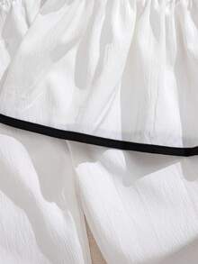 Souflis Souflis 女婴撞色滚边蝴蝶结装饰荷叶边上衣和松紧腰阔腿裤套装，春夏款 - 白色 - 查看 8