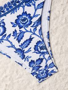 Swim Oasis 3pcs/Set Fashionable Print Design Swimsuit Set With Beach Cover-Up, Summer - Blue and White - View 10