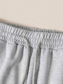 Resyla Women's Round Neck Bow Embroidery Pattern Short Sleeve Top And Drawstring Waist Pocket Shorts Casual Outfit - Light Grey - View 4