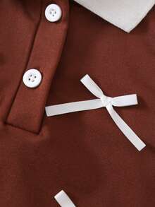 女童春夏polo衫套装，白色纯色罗纹针织背心搭配棕色梭织百褶裙两件套，学院风，可爱休闲，适合上学、郊游、聚会、度假等场合。 - 棕色 - 查看 8