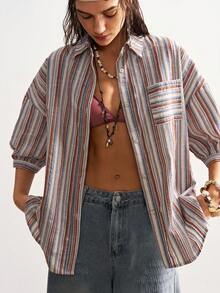 Bohemela Casual Woven Striped Loose Blouse For Women - Multicolor - View 6