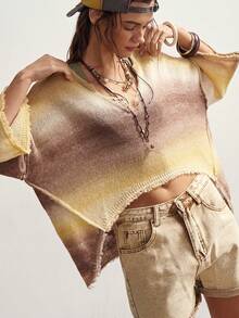 Bohemela Ombre Distressed Loose Knit Sweater