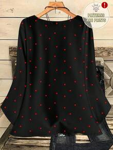 EMERY ROSE Chemise ample à col rond, imprimé tout-sur-tout, manches 3/4, pour femmes grandes tailles, automne/hiver - Noir - Voir 2