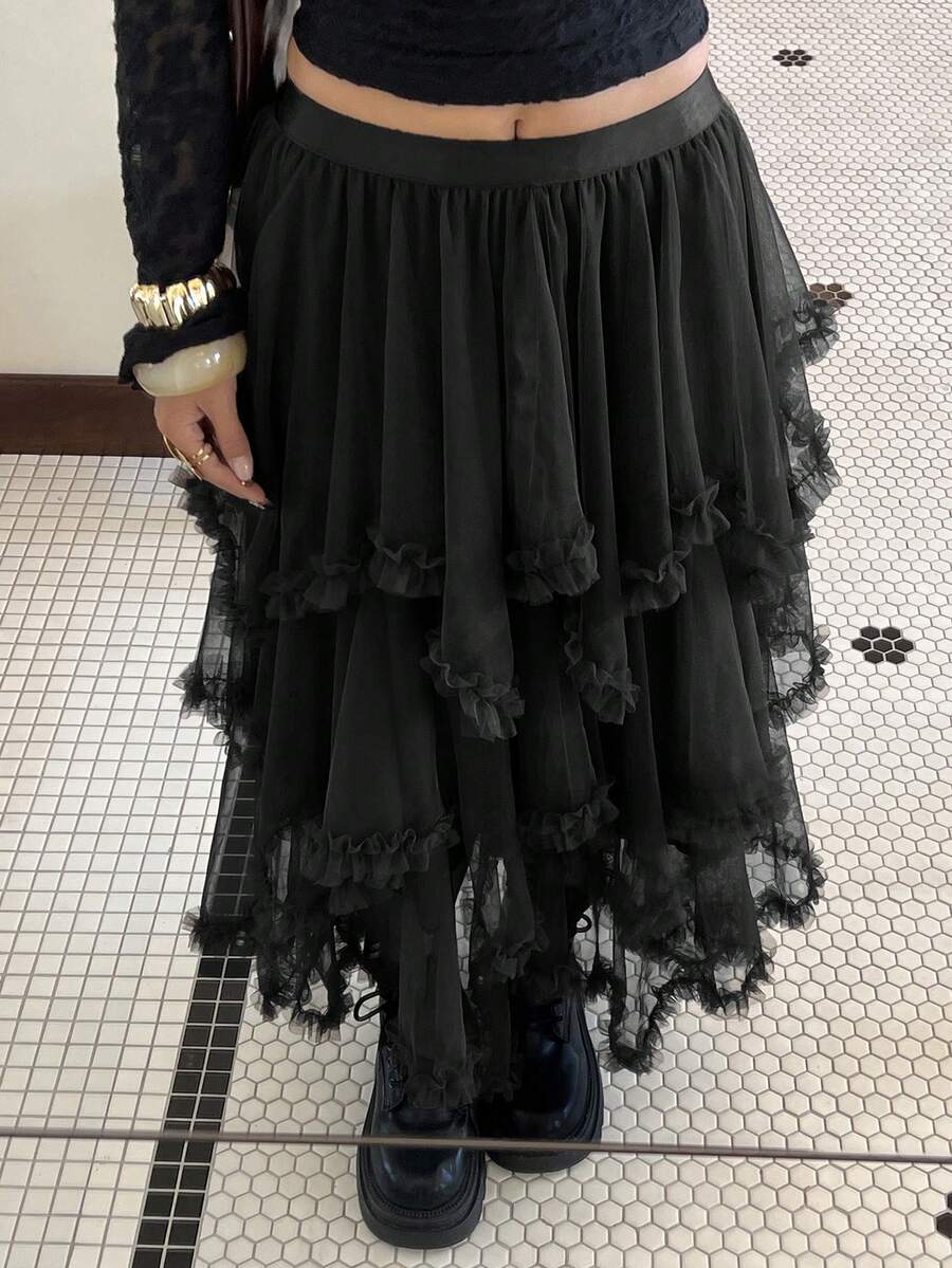 DAZY 女士优雅黑色半身裙 - 黑色 - 查看 1