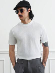 HUEFORM Men's Casual Solid Color Commuter  Textured T-Shirt,Basic And Versatile Style, Stretchy And Forgiving. Men Mesh Top - White - View 6