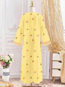 Teen Girl Classic Cherry Print Casual Dress, Suitable For Autumn/Winter Traditional Middle Eastern Arabic Dress Cute Cherry Blossom Print Dress - Multicolor - View 2