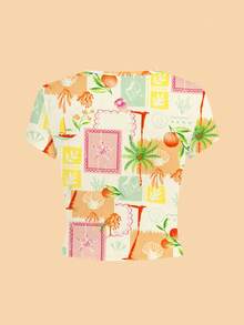 Teen Girls' All-Over Print Round Neck Casual Short Sleeve T-Shirt, Summer - Multicolor - View 3