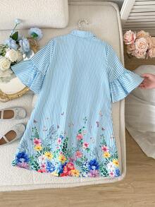 SHEIN 少女条纹碎花休闲连衣裙 - 白色 - 查看 5