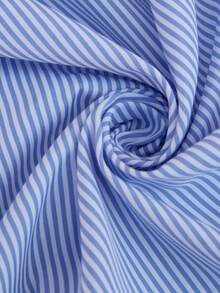 Lounesse 大码女式圆领无袖弹力修身连衣裙，蓝色条纹面料，适合度假、通勤和日常穿着 - 藍色 - 查看 8