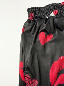 Velminro 男士舒适唇印家居服短袖T恤和短裤套装，唇印男士家居服爱心印花短裤套装，男士睡衣套装 - 彩色 - 查看 6