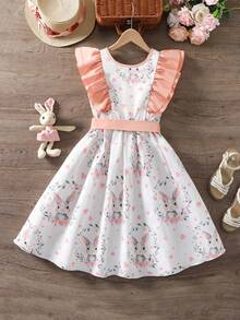 SHEIN 女童休闲碎花连衣裙，配可拆卸大蝴蝶结，春夏款 - 彩色 - 查看 7