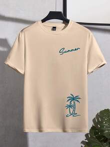 Manfinity RSRT Men's Casual Palm Tree Print Round Neck Short Sleeve T-Shirt Beach Clothes For Men - Apricot - View 3
