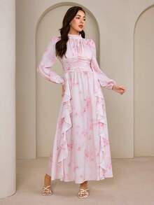 Graceveil Women's Ditsy Floral Dress, High-End Formal Dress, Arabic Style Dress - Pink - View 3