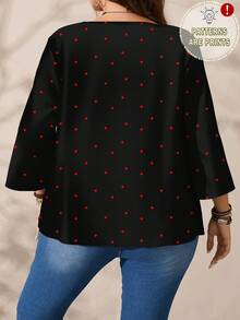 EMERY ROSE Chemise ample à col rond, imprimé tout-sur-tout, manches 3/4, pour femmes grandes tailles, automne/hiver - Noir - Voir 6