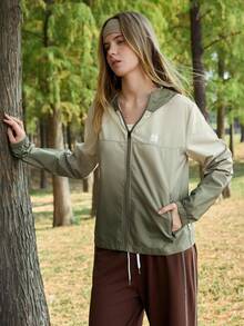 SHEIN In My Nature 女士连帽拉链字母印花休闲百搭日常户外长袖外套 - 薄荷綠 - 查看 3