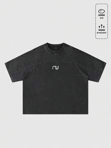 ROMWE MEN Essentials Áo thun nam tay ngắn dáng rộng, phối nhiều mảnh vải, kiểu dáng rách rưới - màu đen - Xem 2