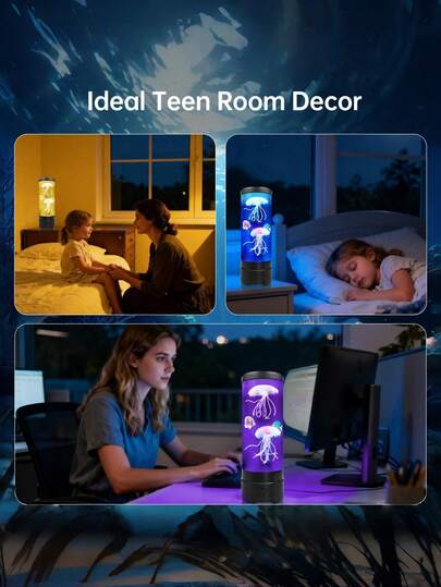 1 pieza Lámpara de medusa, Luz de tanque, Luz nocturna de medusa con burbujas USB/Batería, Lámpara de escritorio, Para hogar/Dormitorio/Oficina, Lámpara Craggeraba, Luz de tanque de medusa, Luz nocturna de apoyo al sueño, Lámpara de acuario de cambio de color LED Cragher, Lámpara de torre Craghelight Decoración