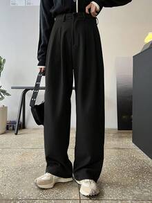 DAZY 女士休闲纯色宽松百搭裤 - 黑色 - 查看 4