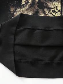 ROMWE MEN Street Life 男士复古水洗连帽衫，街头风 - 黑色 - 查看 5