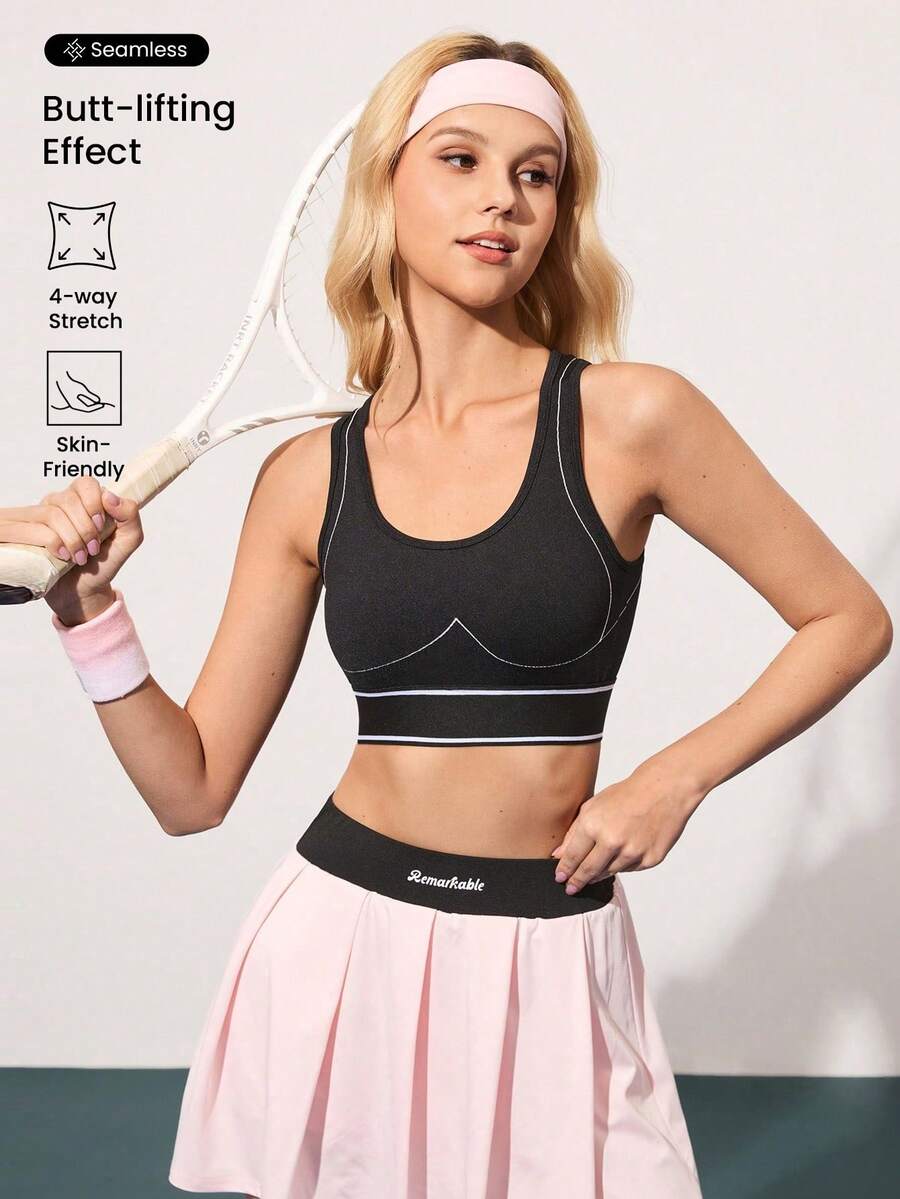 CourtClass Soutien-gorge de sport décontracté et confortable pour femmes, idéal pour le fitness et le quotidien - Noir - Voir 1