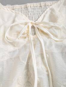 Sweetra Romantic Sweet Cute Pure Rebellious Heiress Mischievous Sassy Y2K Retro College Vacation Music Festival Casual College Street Date Smock Drawstring Bow 3D Embroidery Milky White Women Blouse Shirt, Spring/Summer/Autumn - Apricot - View 3