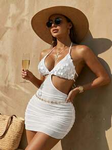 Swim Vcay White Top With A Tube Sequin Top Ladies' Smock, Shrinkage At The Side Adult Costume, Beach Essentials, Girls Pageant Dress Fall Thanksgiving New Year Eve Concert Women Outfit Girls Pageant Dress New Years Dress Women - White - View 3