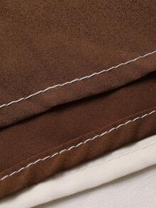 DAZY 女士撞色蝴蝶结装饰长袖连衣裙 - 棕色 - 查看 8