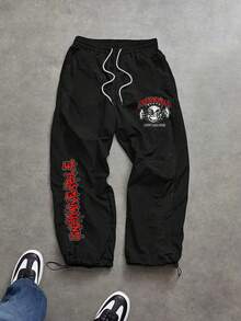 Sport MetroGents Men's Letter Print Drawstring Waist Casual Loose Fit Sweatpants