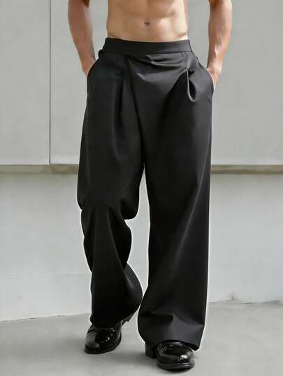 HUEFORM Men's Simple Commuter Business Solid Color Folding Pleated Slant Pocket Suit Pants Japanese Pants Black Pants Wide Leg Pants Mens Pants Men Pants Loose Pants Old Money,Daily Leisure, Weekend Trips, Outdoor Activities, Travel Expeditions, Relaxed Work Environments Or Semi-Formal Occasions, Boyfriend/Husband Gift, Anniversary /Birthday Gift Party Summer Vacation Holiday New Years Wedding Valentine's Day Korean Pants Men Men Baggy Wide Pants Flare Pants Mens Flare Pants Men S