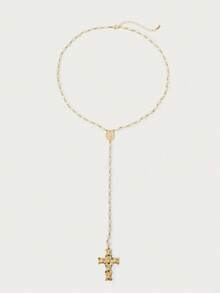 Glisma Dây chuyền mặt thánh giá mạ vàng 18K, 1 chiếc, thích hợp cho tiệc tùng, thường ngày, hòa nhạc/lễ hội, hộp đêm, dễ thương, sang trọng, đám cưới, kỳ nghỉ, du lịch, cắm trại, có họa tiết, ánh kim, đính đá, đá Cubic Zirconia, ngọc trai, mùa hè, bãi biển, dạ hội, cao cấp. - Vàng - Xem 2
