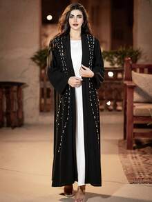 Layrah Eleganter schwarzer Kaftan mit Strass- und Perlenbesatz - Schwarz - Übersicht 7