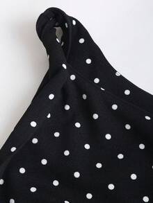 Sweetra New Elegant V-Neck Twist Ruched Waist Polka Dot Sleeveless Dress, Suitable For Spring/Summer Commute And Casual Wear - Black - View 4